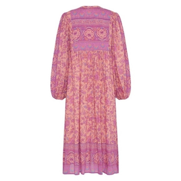 SPELL Folk Song Boho Dress in Blossom Medium BNWT FSOT Pink Peachy Floral Midi - Picture 6 of 14